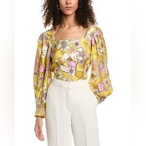 Sandro Paris Ginger Blouse 2 Medium yellow floral
Retro puff sleeve silk purple